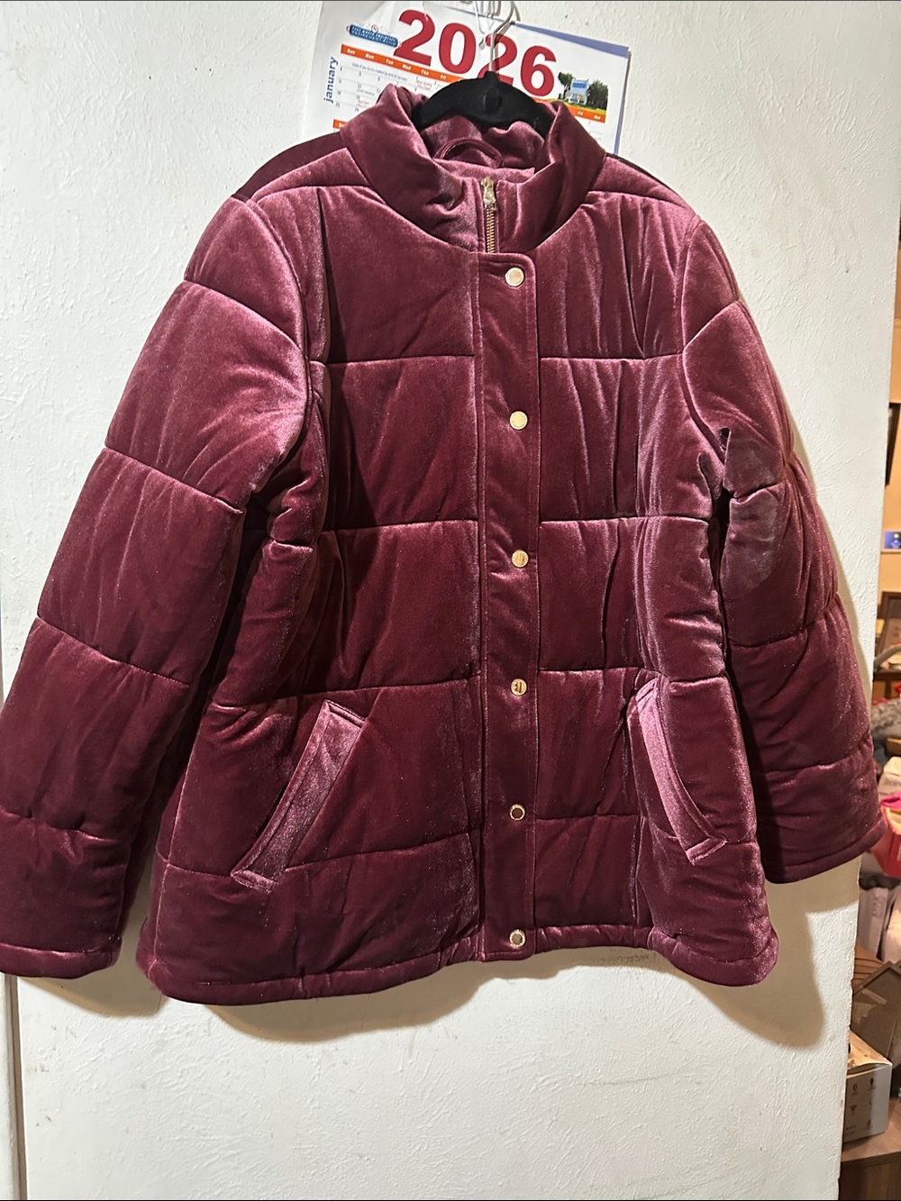 Isaac Mizrahi Live! Velvet Quilted Puffer Jacket - Burgundy
